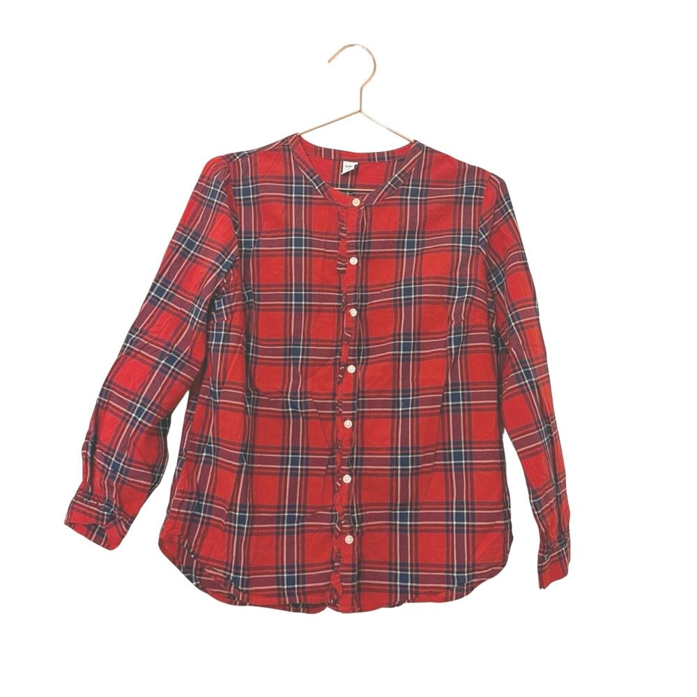 Old Navy Red and Blue Plaid ruffle button down Shirt medium